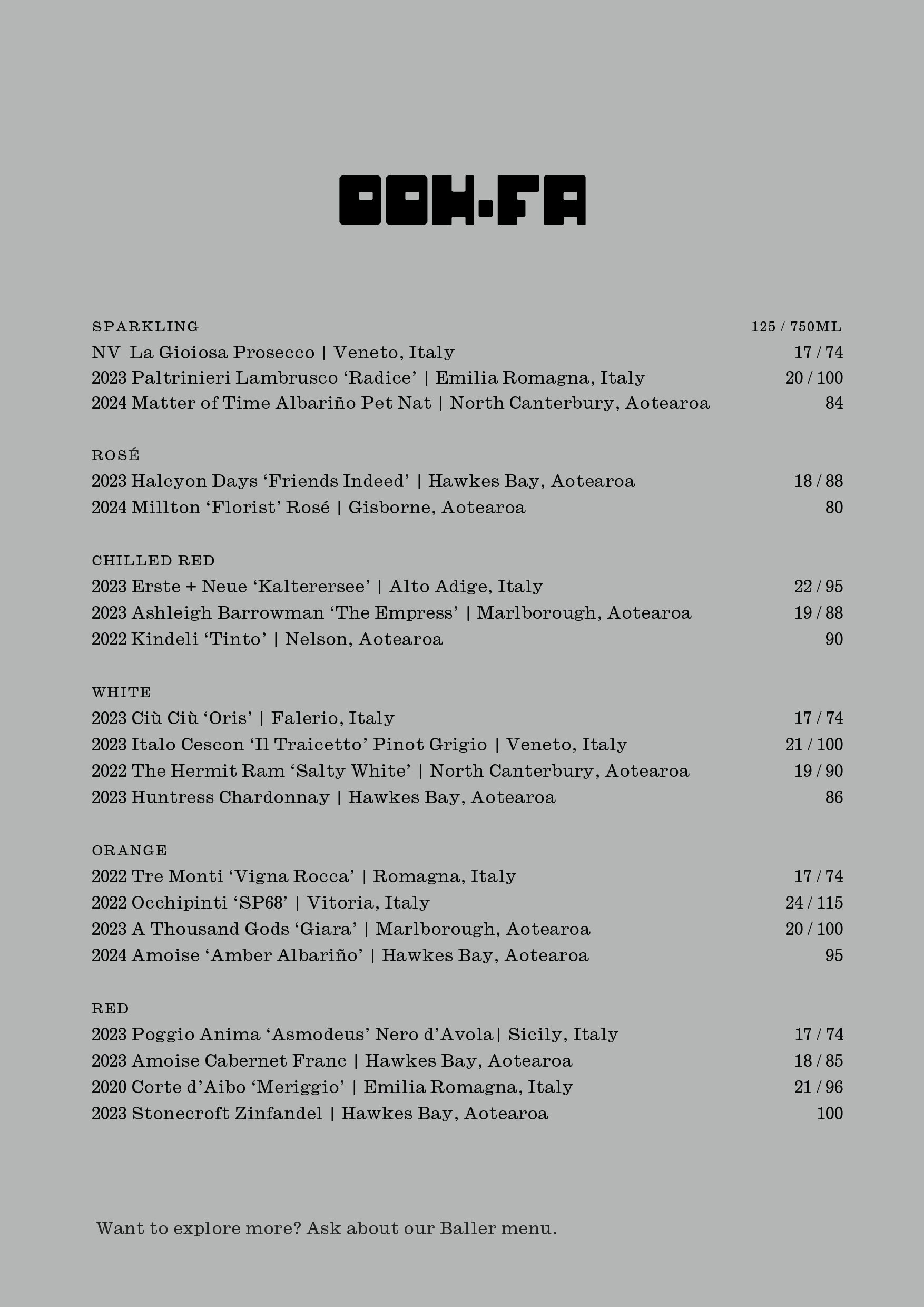 OOH-FA WINE MENU