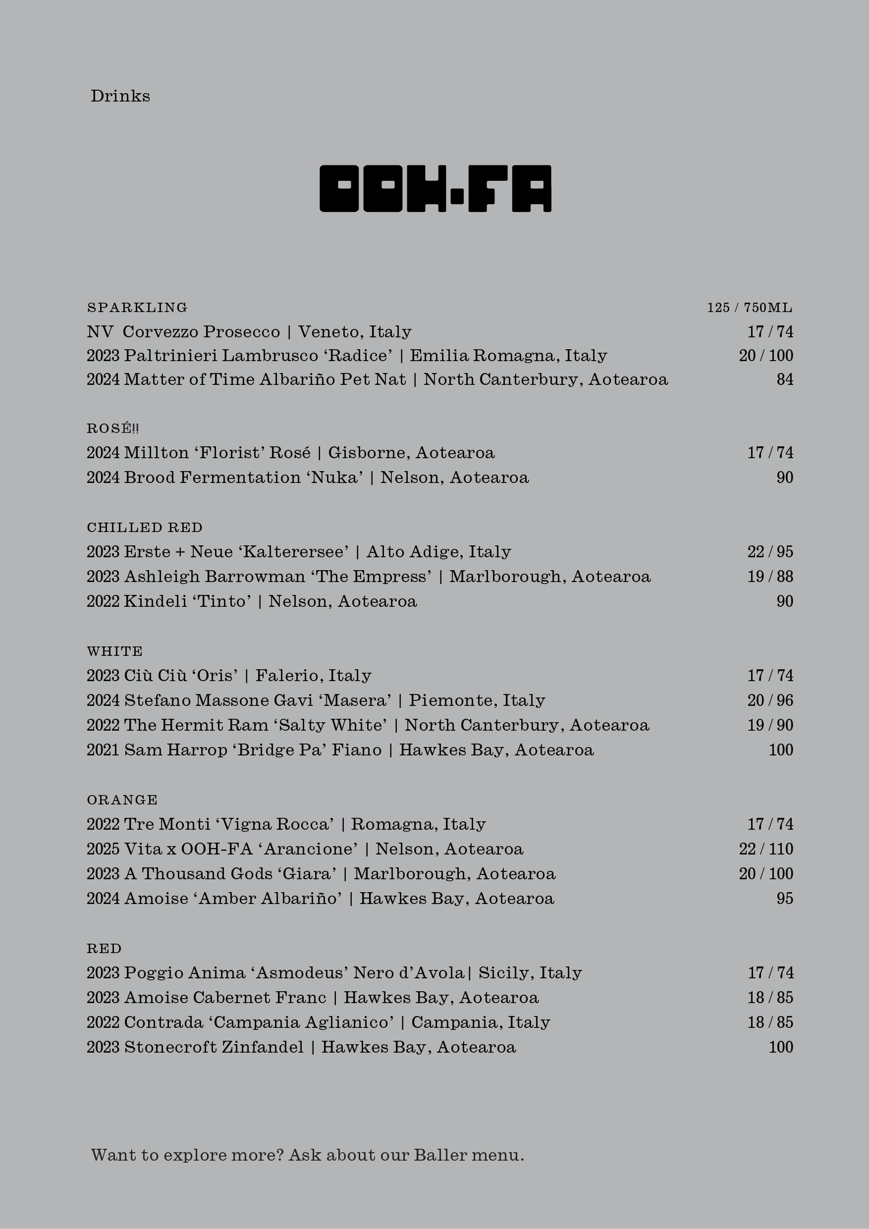 OOH-FA WINE MENU